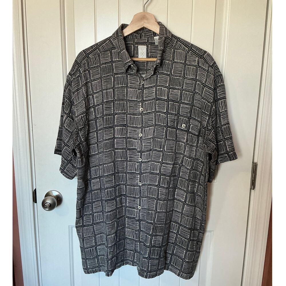 Burma Bibas 100% Silk Geometric Shirt Large Dark Grey/White